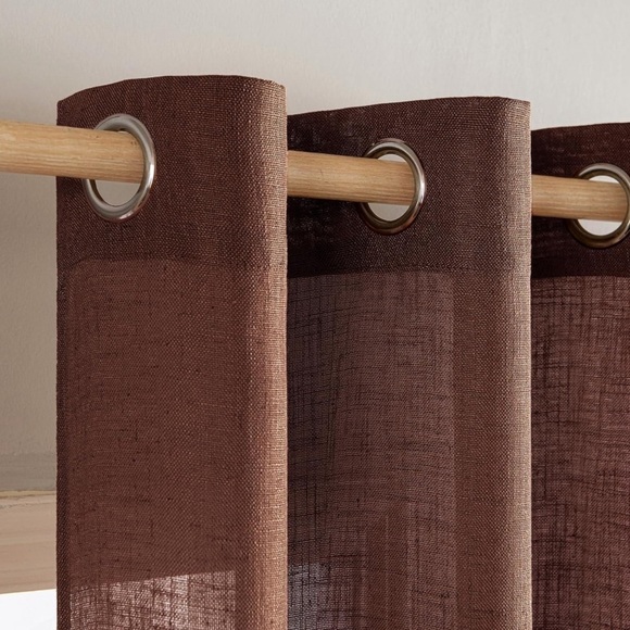 MIULEE CHOCOLATE BROWN LINEN CURTAINS 52x90 SEMI SHEER 2 PANELS NEW - Picture 2 of 9